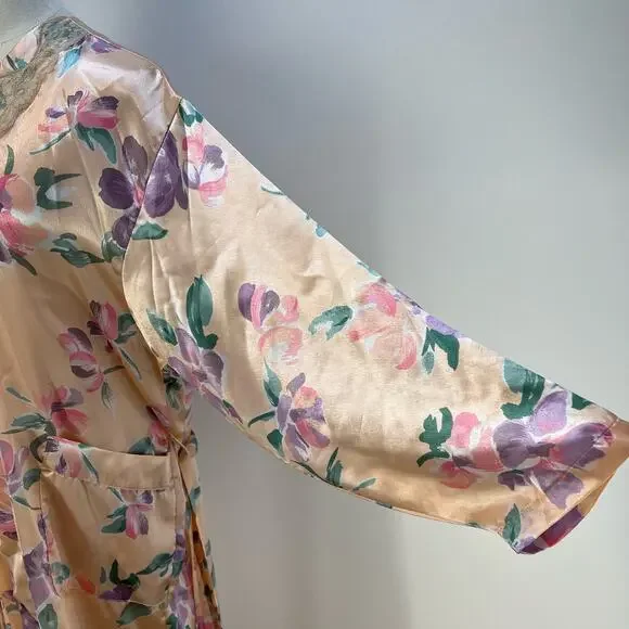 Victoria's Secret Long Printed Floral Pastel Pink Robe Vintage Gold Label